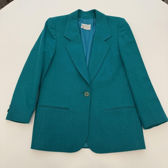 Vintage Pendleton Blazer Womens 8 Teal Wool Single Button Made USA Miss 80s - Picture 1 of 7